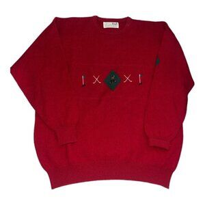 Vintage 80s Men's Pringle of Scotland Sports Red Wool Sweater Size Large